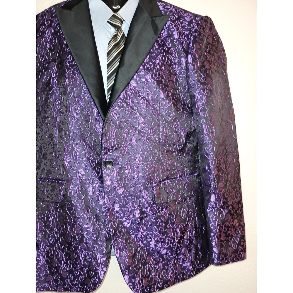 COOFANDY Men's Purple Floral Jacquard Blazer Tuxedo Jacket Size L M008 - Picture 4 of 11